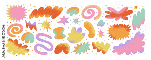 Naive groovy funky bubbles, cloudlike flat shapes. Retro Y2K colored blob shape collection. Abstract organic forms and figures, wavy stickers. Asymmetric blob sticker set.