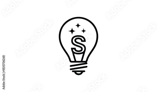 Stylized light bulb with letter s and stars symbolizing idea