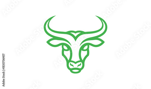 Minimalist green bull head outline logo on white background