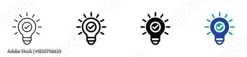 Idea bulb line flat icon set for business and creativity