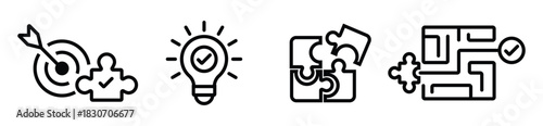 Solution icon set with strategy and challenge symbols