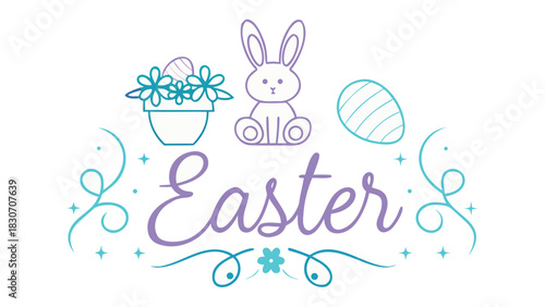 Charming easter bunny sitting beside a vibrant blooming flower pot perfect for spring celebrations