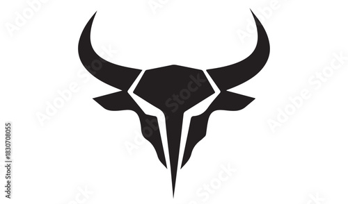 Stylized black bull skull silhouette with sharp horns and tribal markings
