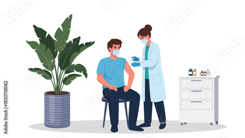 Medical professional administering a vaccine to a person in a clinic, illustrating healthcare and vaccination efforts