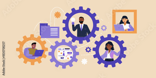 Teamwork and collaboration diverse professionals working together in a business system