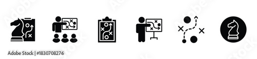 Corporate Strategy Icons Including Tactics, Solutions, and Goals