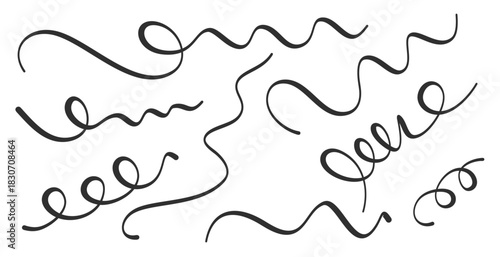 Set of curls in vector. Loops, curves, swirls in vector.