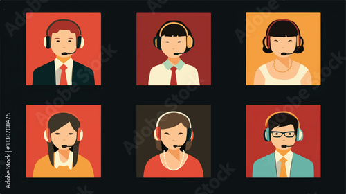Diverse customer service team call center avatars in professional attire vector