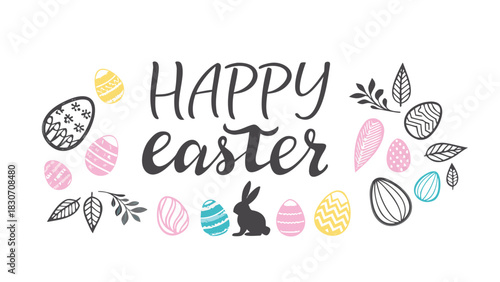 Elegant hand lettered happy easter greeting with decorative elements and spring colors