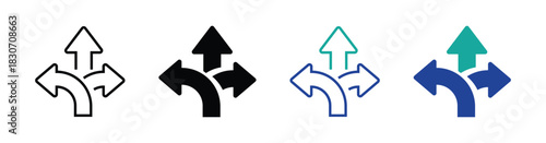 Three-Way Direction Arrow Traffic Sign Icon