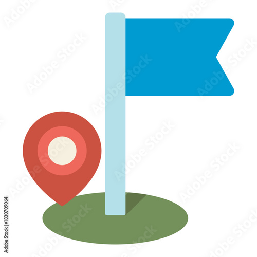 location pin with blue flag stick flat icon