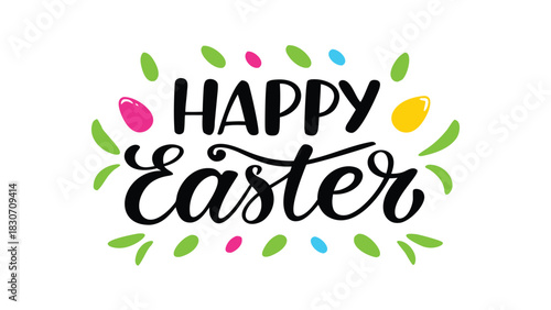 Hand drawn calligraphic happy easter text with fluid artistic brushstrokes and vibrant colors