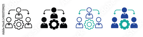 Human Resource Management Icon Set – Teamwork, hierarchy, leadership, and employee network symbols