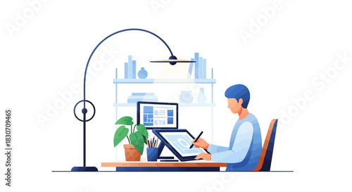 Dedicated digital artist crafting compelling visuals in a modern workspace setup