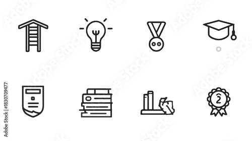 Education and learning icons showing academic achievement and knowledge progress