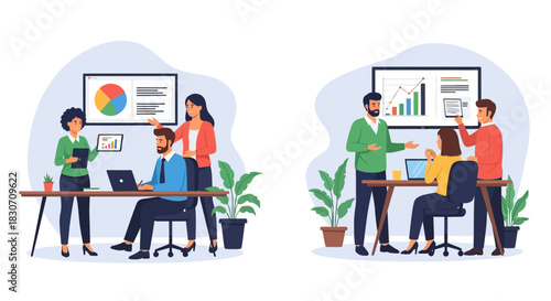 Teamwork showcases data-driven meetings, illustrating collaborative business discussions in the