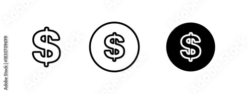 Dollar currency icons in outline and solid styles, dollar coin icons set, Vector symbols of dollar money coins, money, coin, 3 set of dollar coin icon, vector illustration.