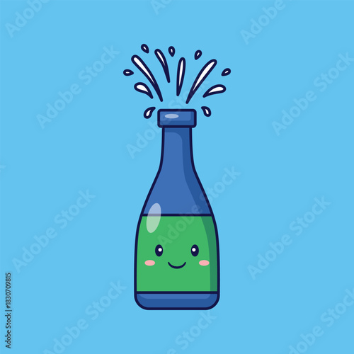 Cute Champagne Celebrates New Year Vector Cartoon Illustration