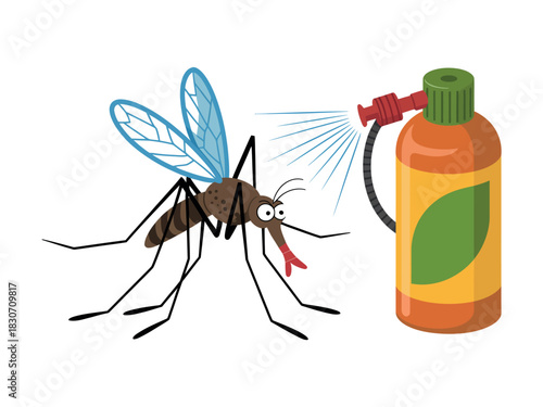 Cartoon mosquito being sprayed with insecticide from a spray bottle image