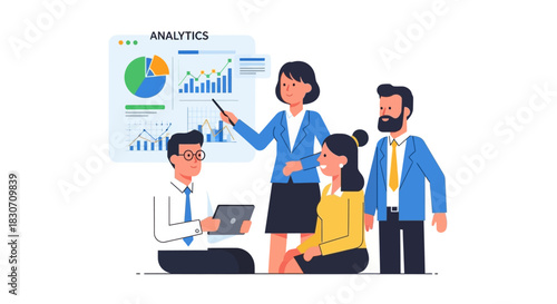 Business team analyzing data charts and graphs presentation financial strategy