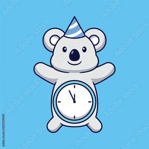Cute Cartoon Koala Celebrating New Year