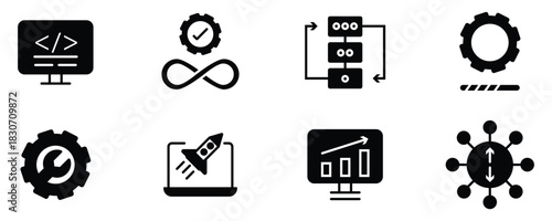 Minimal Line Business & Marketing Icons with Strategy and Growth Concepts