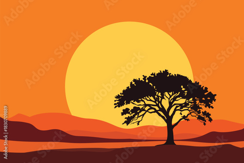 Tree, Sunset, Wilderness, Landscape, Road, Desert, Sand, Canyon, Valley, Distance, View, Rock, Mountain, Hill, Sun, Sky, Nature, Artwork, Vector
