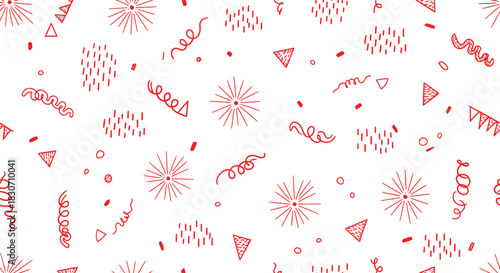 Playful red hand-drawn elements seamless pattern on white