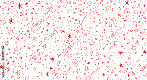 Vibrant red stars and shooting stars festive pattern on white