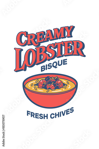 Creamy lobster bisque with fresh chives cozy soup illustration