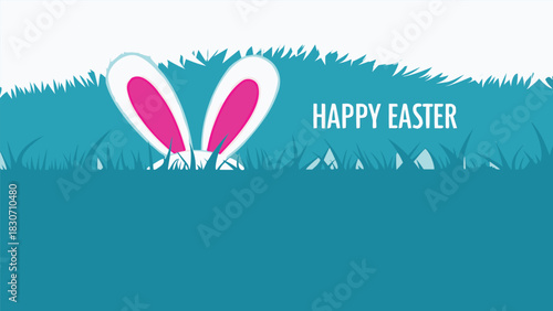 Charming illustration of a happy bunny s ears emerging from stylized green grass