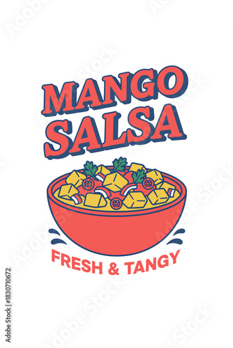 Fresh and tangy mango salsa bowl bright tropical kitchen graphic vector illustration