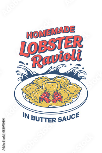 homemade lobster ravioli vector illustration