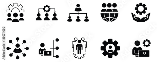 Organization Management and Human Resource Gear Setting Icon Collection