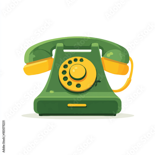 Green rotary telephone vector illustration with vintage communication technology design
