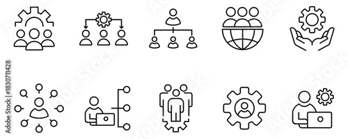 Organization Structure Icon Set – HR, Leadership, and Workflow Symbols