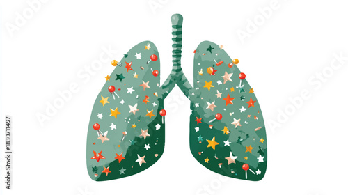 Lungs illustration with stars and pins on white background artwork