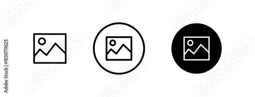 Image gallery icons in outline and solid styles, photo album icon, image picture symbol, gallery photo outline icons for web and mobile apps, vector illustration.