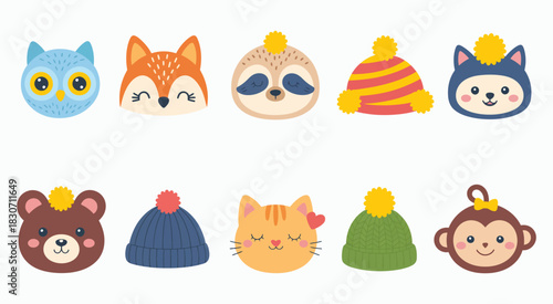 Cute warm woolen knitted winter hats set featuring children’s cozy fashion headdress, soft outerwear accessories, and stylish cold-weather apparel designs