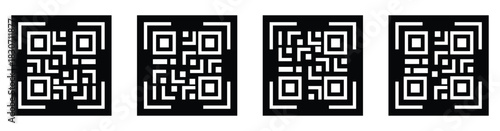 QR Code Line Icon Set representing mobile payment, digital ID, transport rental and web application elements.
