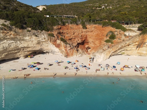 lefkada, greece, porto katsiki beach aerial view