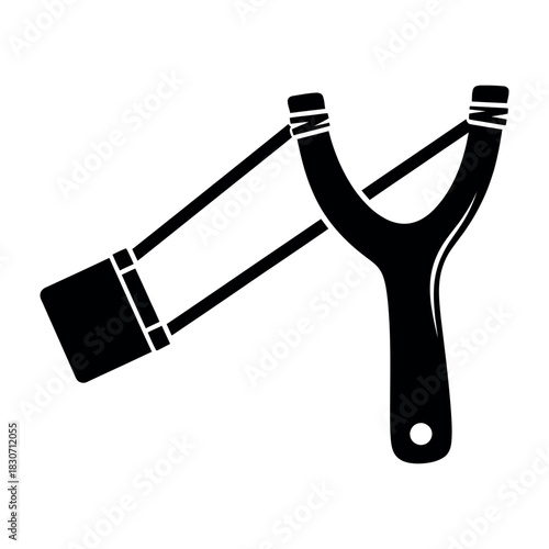 Solid black silhouette icon of a y shaped slingshot isolated on white background