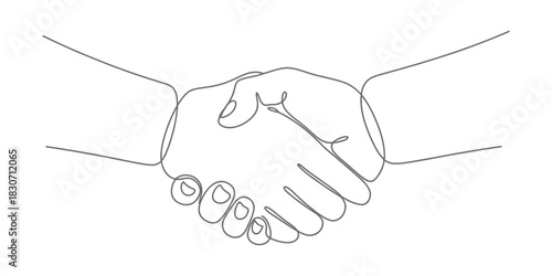 Continuous line handshake drawing isolated on transparent background, isolated on white background, vector illustration representing agreement, partnership, business deal, cooperation, teamwork