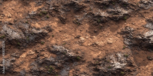 Detailed Natural Terrain Featuring Rocky Surfaces with Sparse Grass and Earthy Colors, Ideal for Textural Backgrounds or Terrain Design