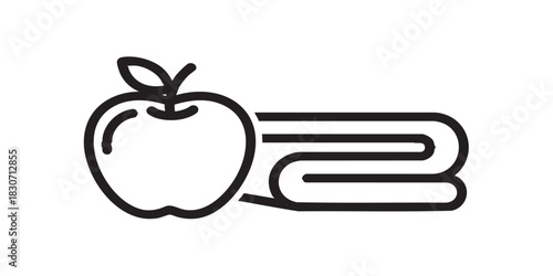 Towel and apple thin line icon, body building concept. Vector graphics. Apple fruit with fresh towel, sport training sign on white background, style icon mobile or web desig