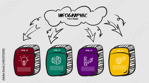 4 step infographic timeline communication template with vector illustration of arrows. Infographic 4 options. Vector eps.