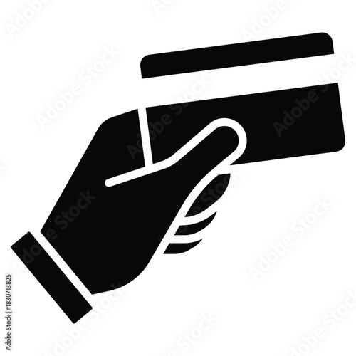 Card Payment Process Line Icon with Human Hand