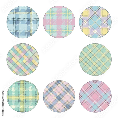 Aesthetically pleasing array of pastel tartan circles creating a harmonious visual arrangement of