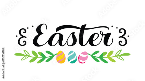 Elegant easter lettering design featuring a pastel gradient stroke and ornate decorative elements for festive celebrations