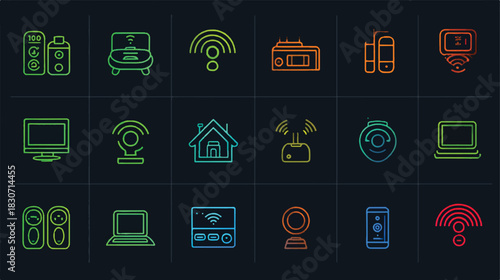 Smart Home Technology Icons Set Connected Devices and Automation Concept